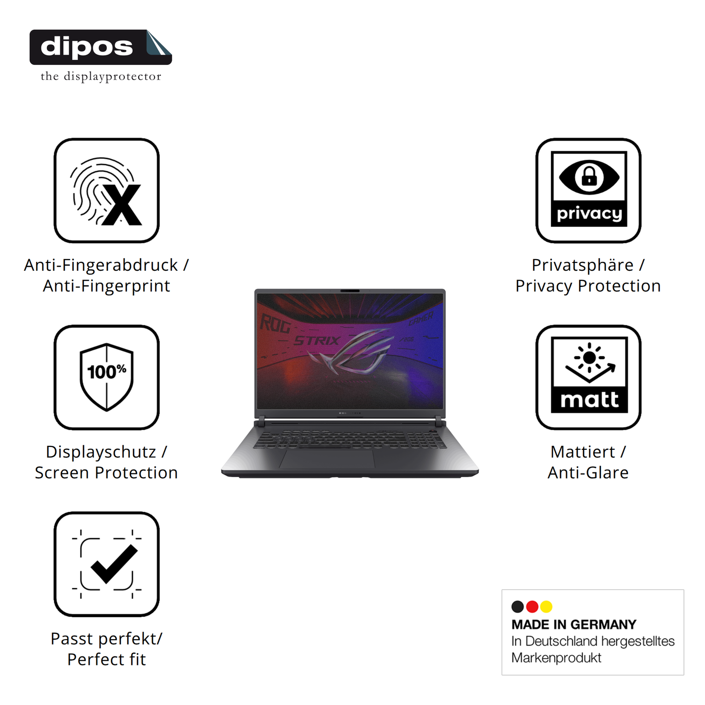 Privatsphäre-Schutz durch Sichtschutz-Folie passend zugeschnitten für Asus Rog Strix G18 2025