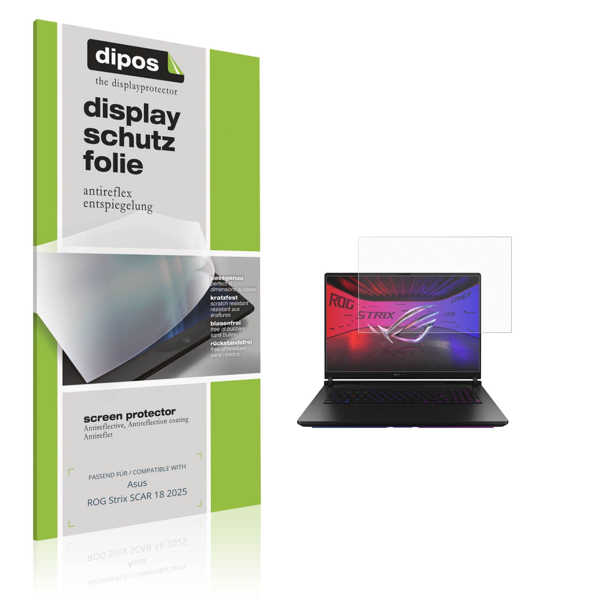 Matte Displayschutzfolie von dipos passend für Asus ROG Strix SCAR 18 2025, präziser Zuschnitt und blasenfrei montiert