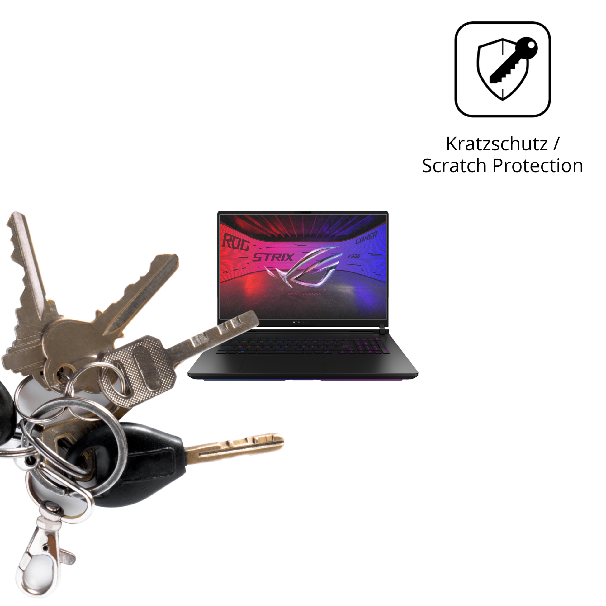 Schutz gegen Kratzer auf dem Asus ROG Strix SCAR 18 2025 Glas durch Schlüssel oder Ähnliches