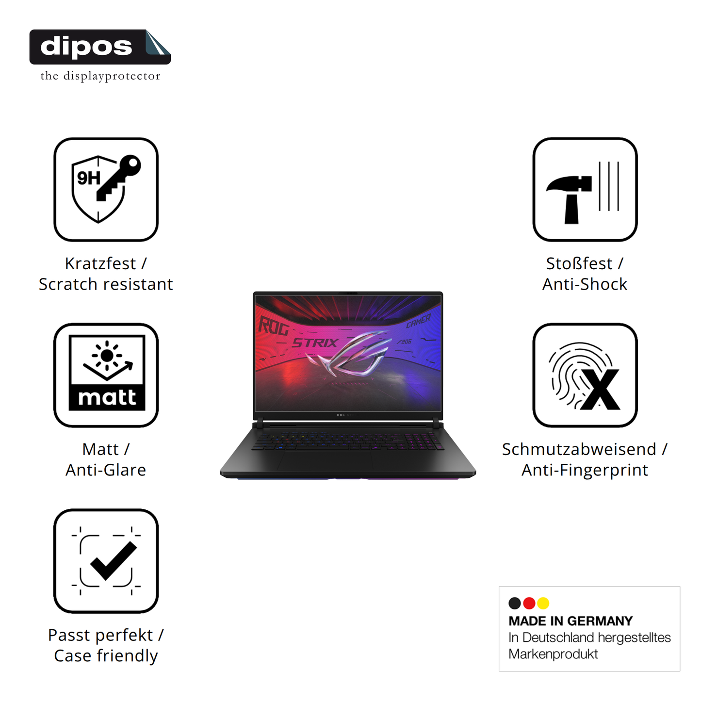 Displayschutz hergestellt in Deutschland, höchste Qualität made in Germany