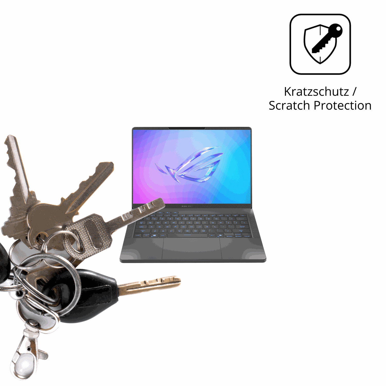 Schutz gegen Kratzer auf dem ASUS Rog Zephyrus G14 2025 Glas durch Schlüssel oder Ähnliches