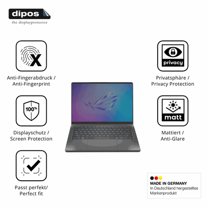 Privatsphäre-Schutz durch Sichtschutz-Folie passend zugeschnitten für ASUS Rog Zephyrus G14 2025