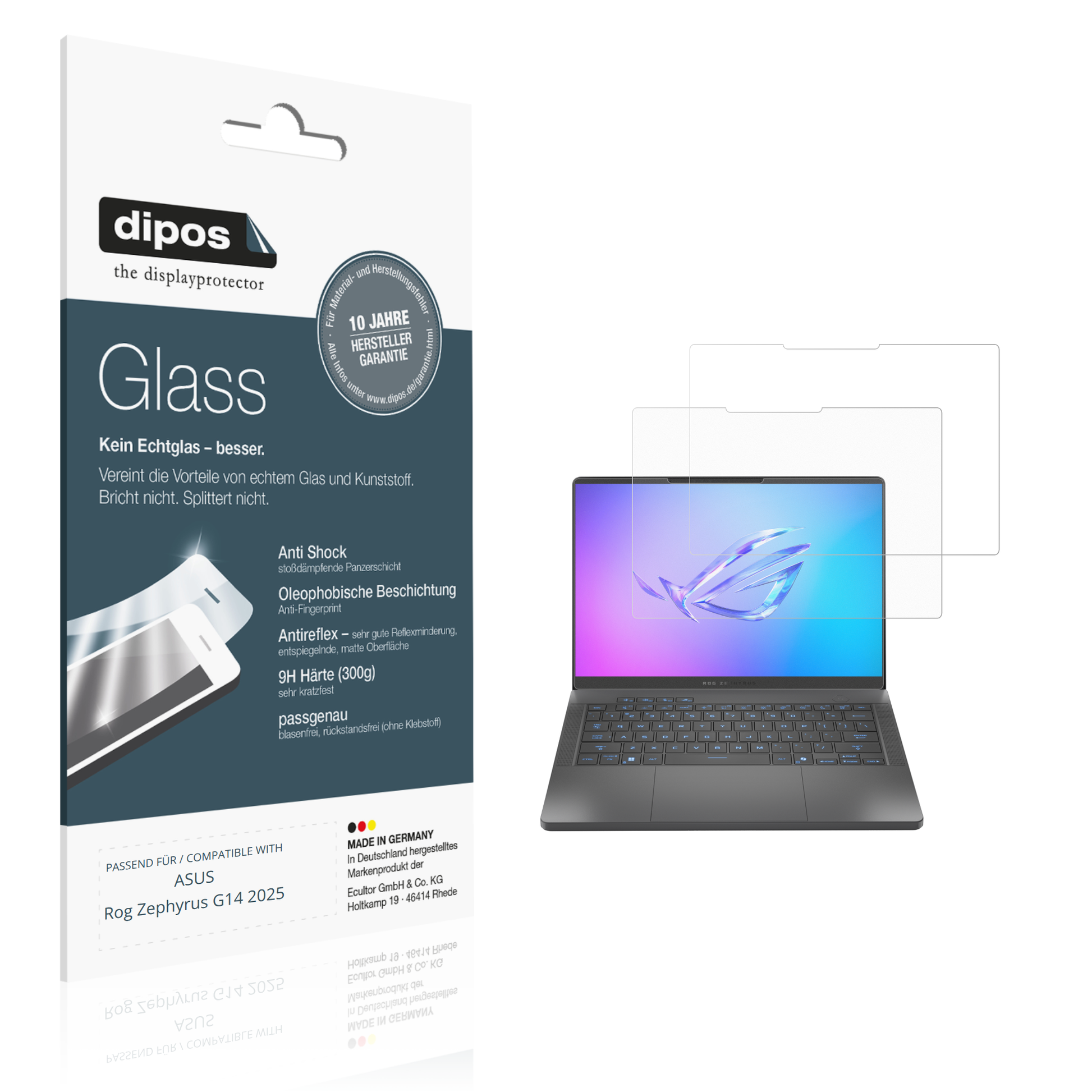 Matte Displayschutzfolie von dipos passend für ASUS Rog Zephyrus G14 2025, 9H kratzfest und blasenfrei montiert