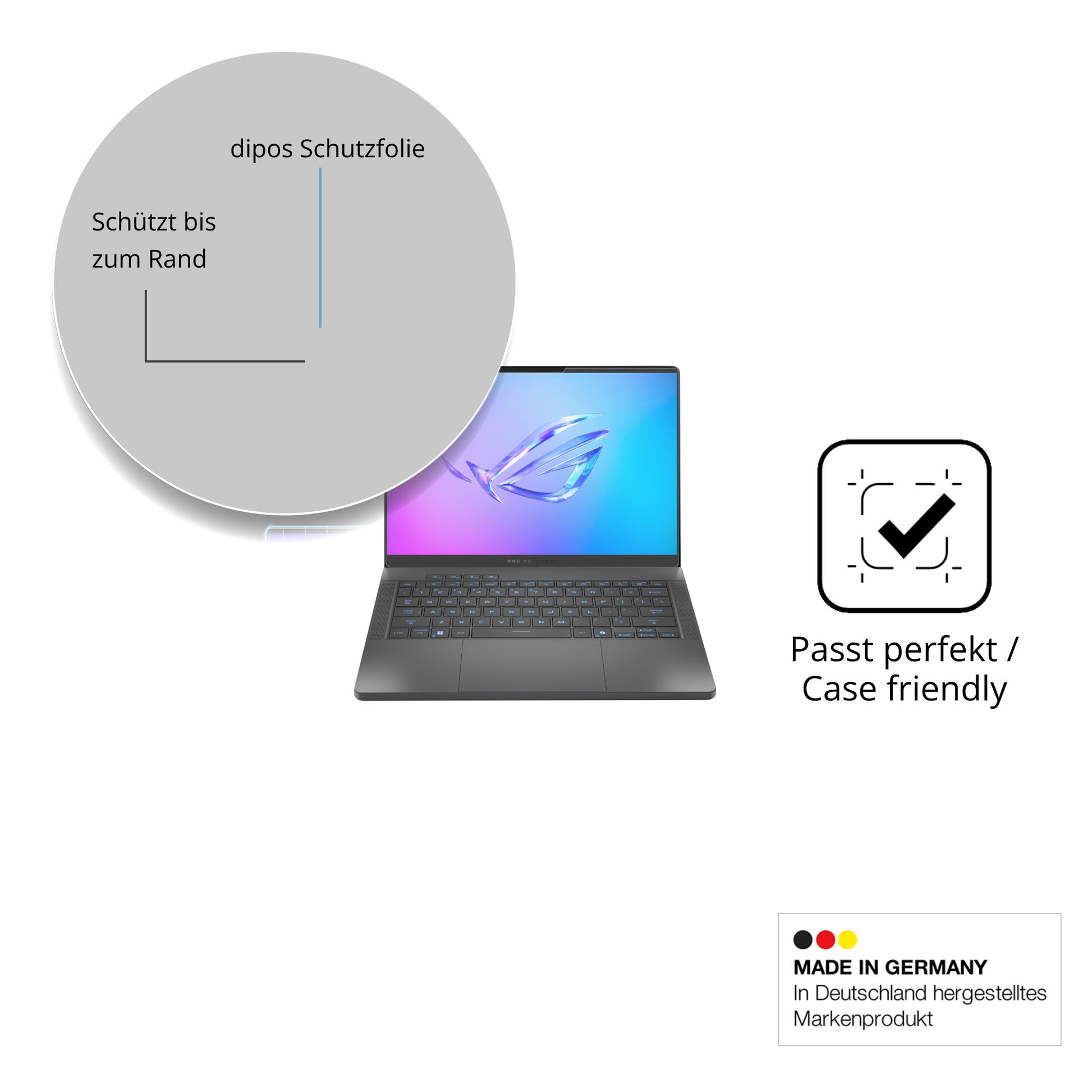 Schutzglasfolie mit optimaler Passform, zur Verwendung mit Hüllen geeignet