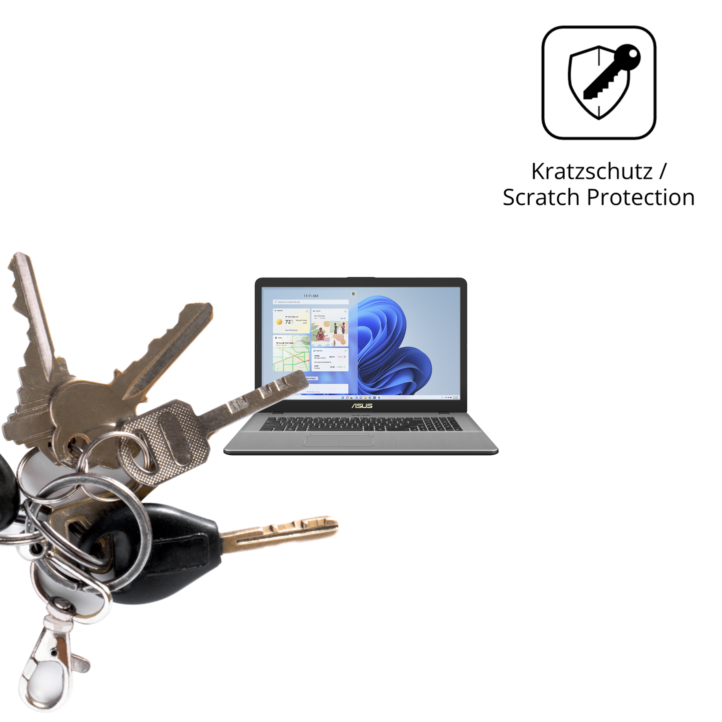 Schutz gegen Kratzer auf dem Asus Vivobook 17 X705 Glas durch Schlüssel oder Ähnliches