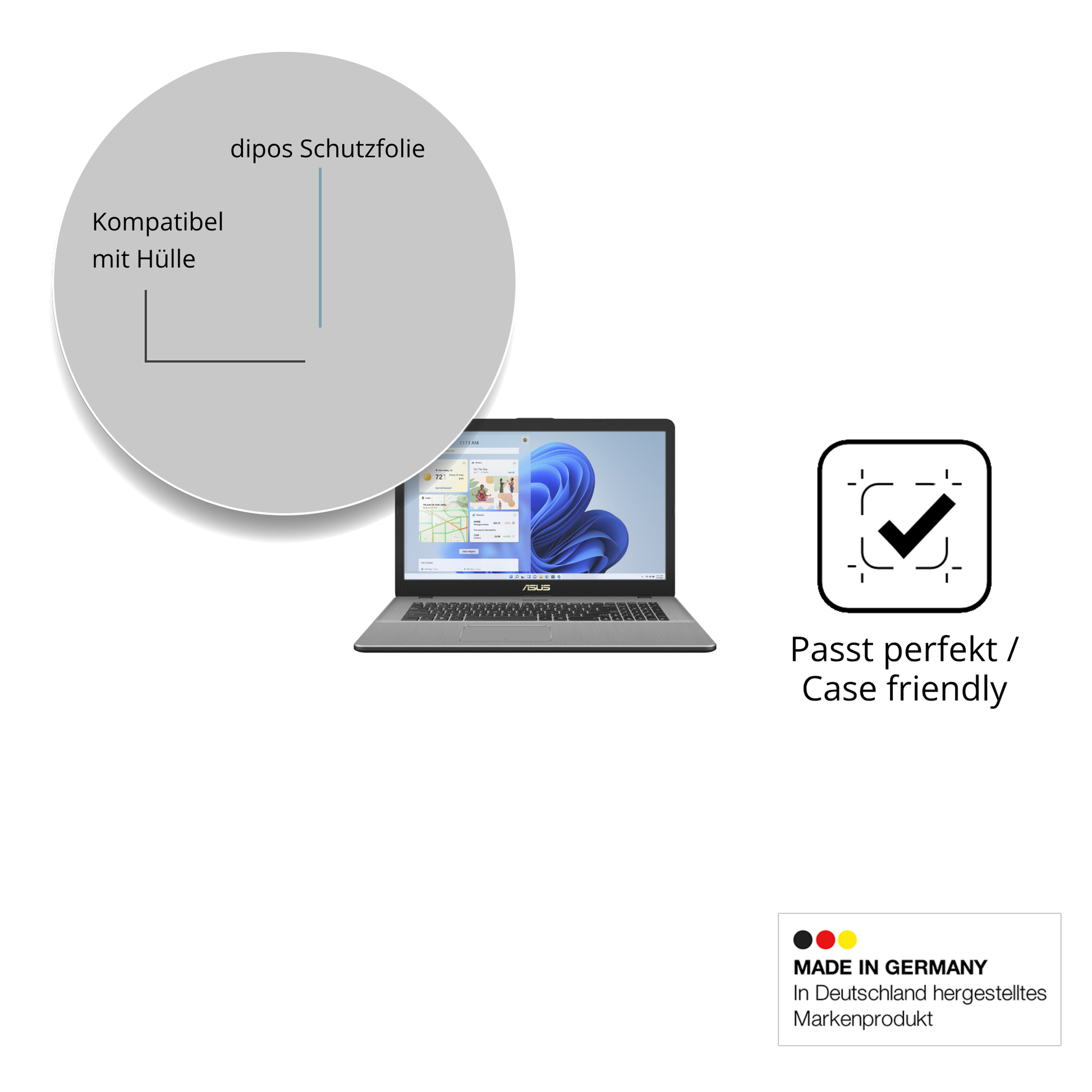 Schutzfolie mit optimaler Passform, zur Verwendung mit Hüllen geeignet