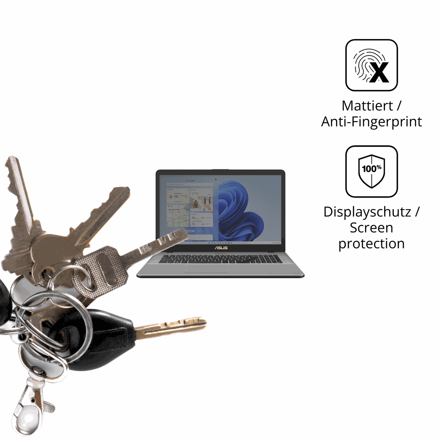 dipos Displayschutz für Asus Vivobook 17 X705, mattierte Oberfläche, Blickschutzfilter und perfekter Passform