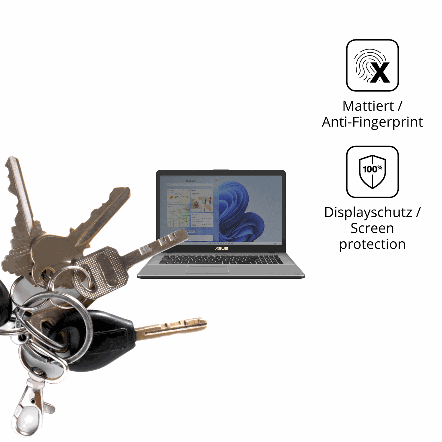 dipos Displayschutz für Asus Vivobook 17 X705, mattierte Oberfläche, Blickschutzfilter und perfekter Passform