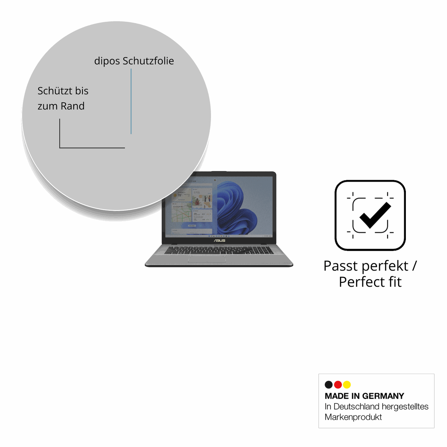 Schutz gegen Kratzer auf dem Asus Vivobook 17 X705 Glas durch Schlüssel oder Ähnliches
