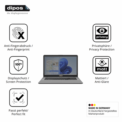 Privatsphäre-Schutz durch Sichtschutz-Folie passend zugeschnitten für Asus Vivobook 17 X705