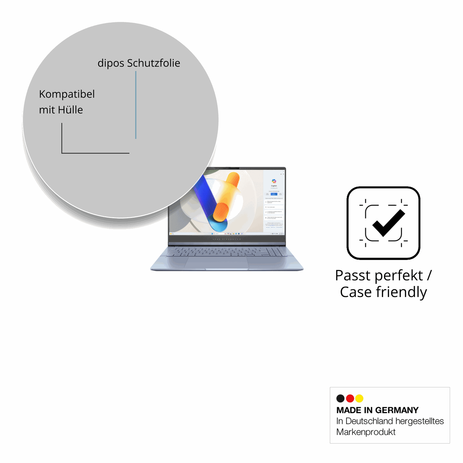 Schutzfolie mit optimaler Passform, zur Verwendung mit Hüllen geeignet