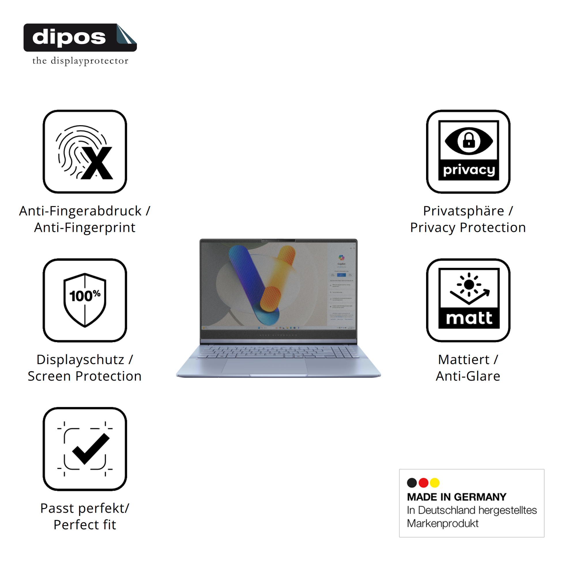Privatsphäre-Schutz durch Sichtschutz-Folie passend zugeschnitten für asusvivobook s15