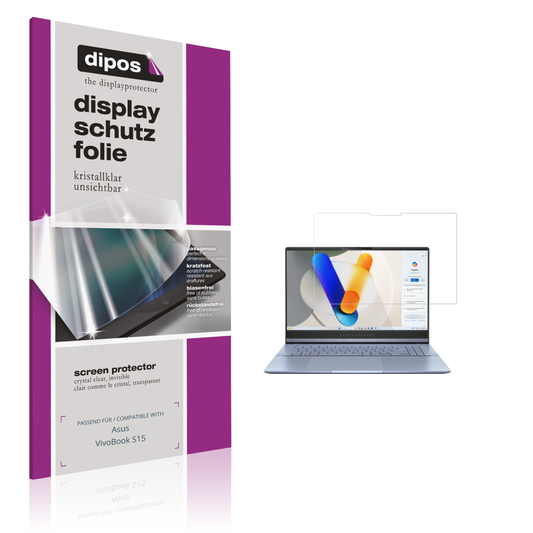 Klare Displayschutzfolie von dipos passend für asusvivobook s15, präziser Zuschnitt und blasenfrei montiert