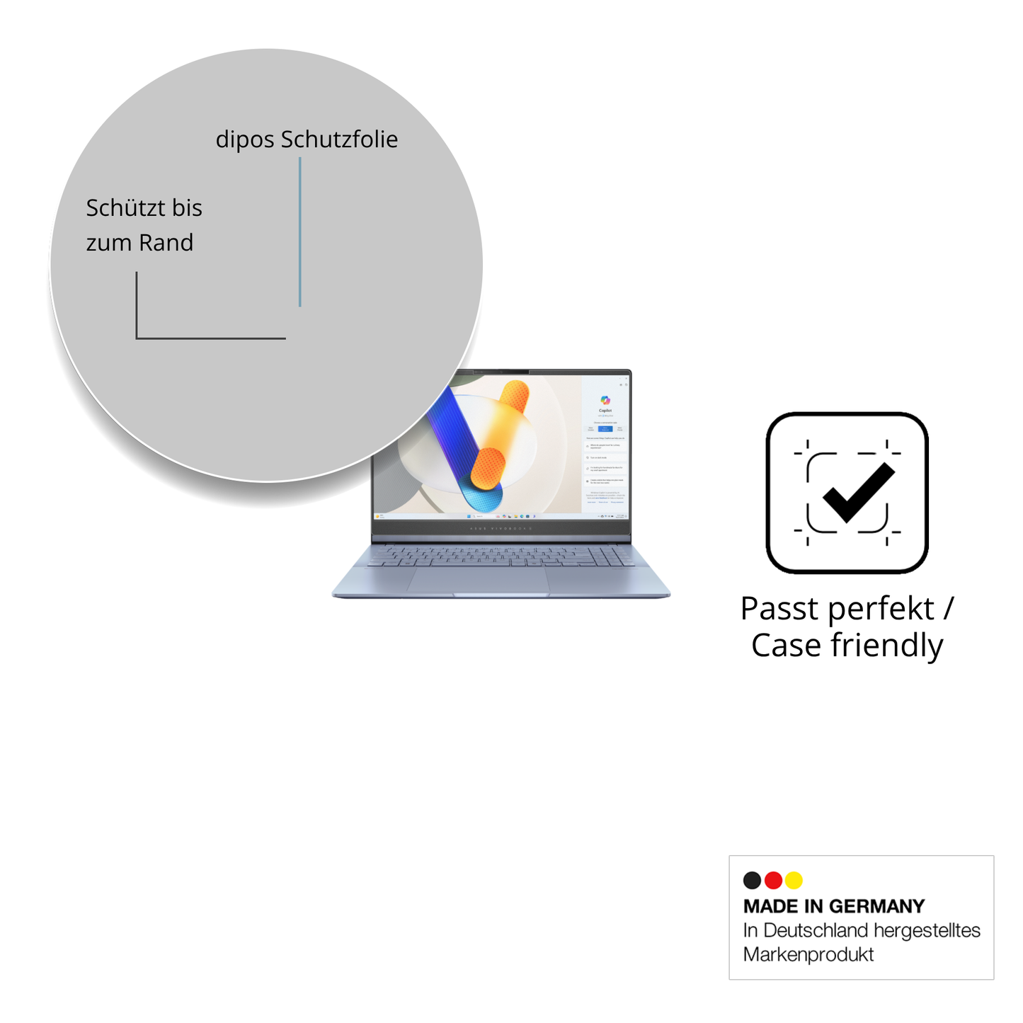 Schutzglasfolie mit optimaler Passform, zur Verwendung mit Hüllen geeignet