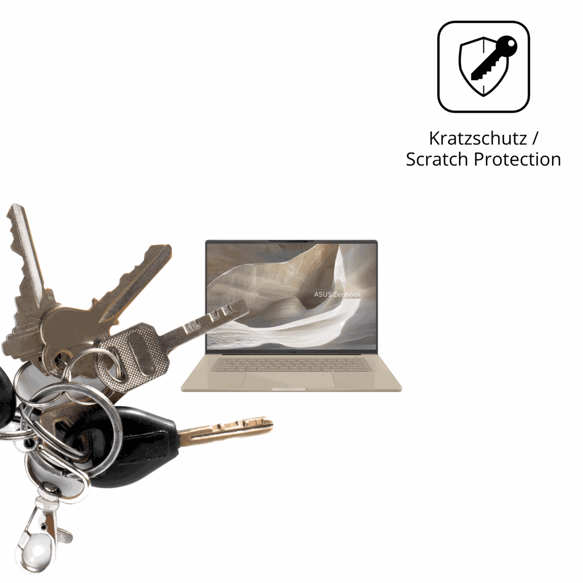 Schutz gegen Kratzer auf dem ASUS ZenBook A16 16 Zoll Glas durch Schlüssel oder Ähnliches