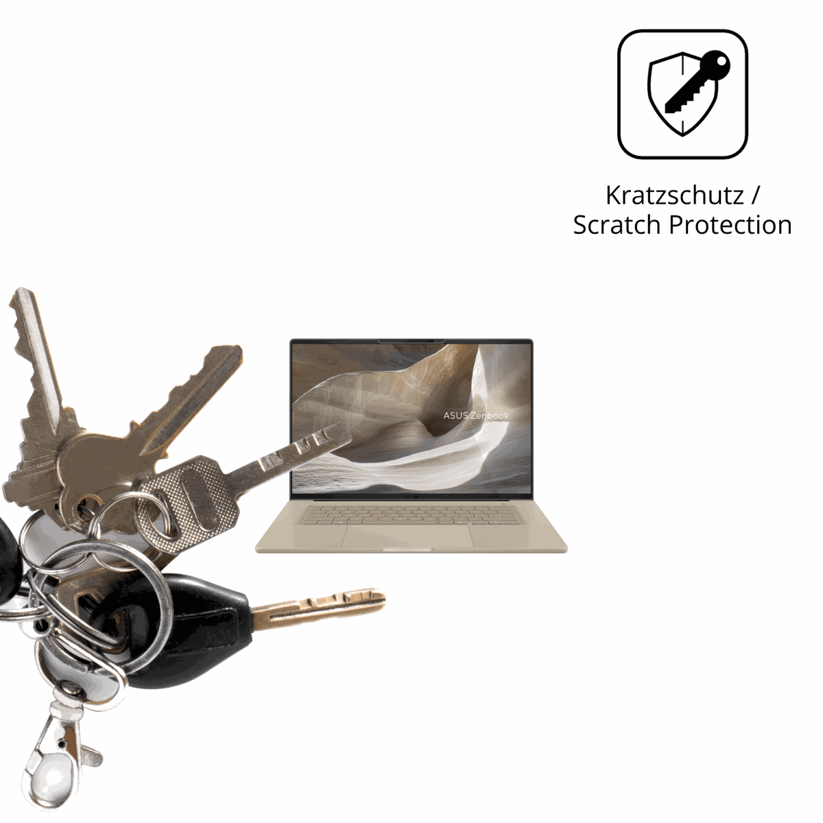 Schutz gegen Kratzer auf dem ASUS ZenBook A16 16 Zoll Glas durch Schlüssel oder Ähnliches