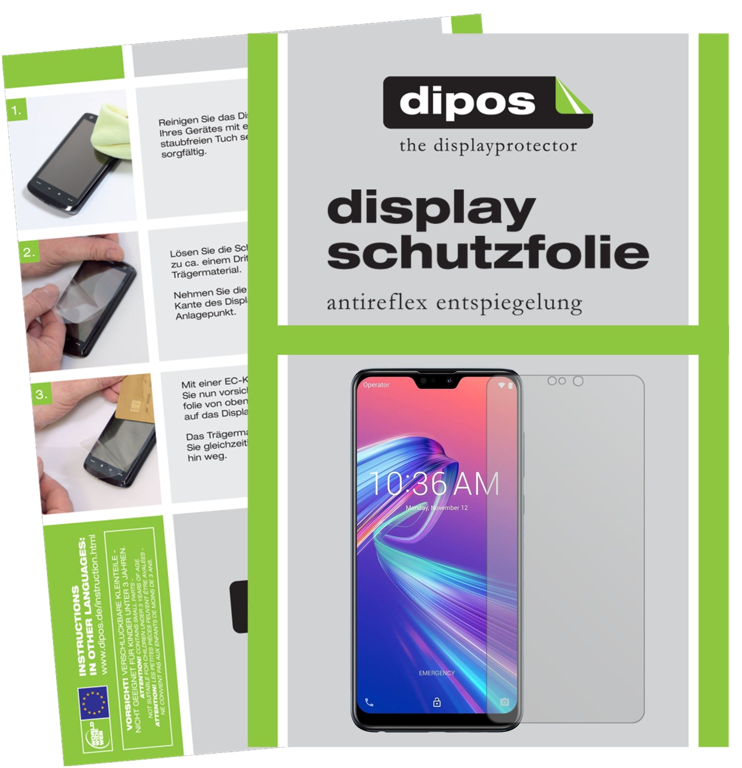 Mattes Panzerglas: Entspiegelte, dünne Folie, Fingerabdruckresistenz und Bildschirmschutz für Asus-ZenFone Max Pro (M2)