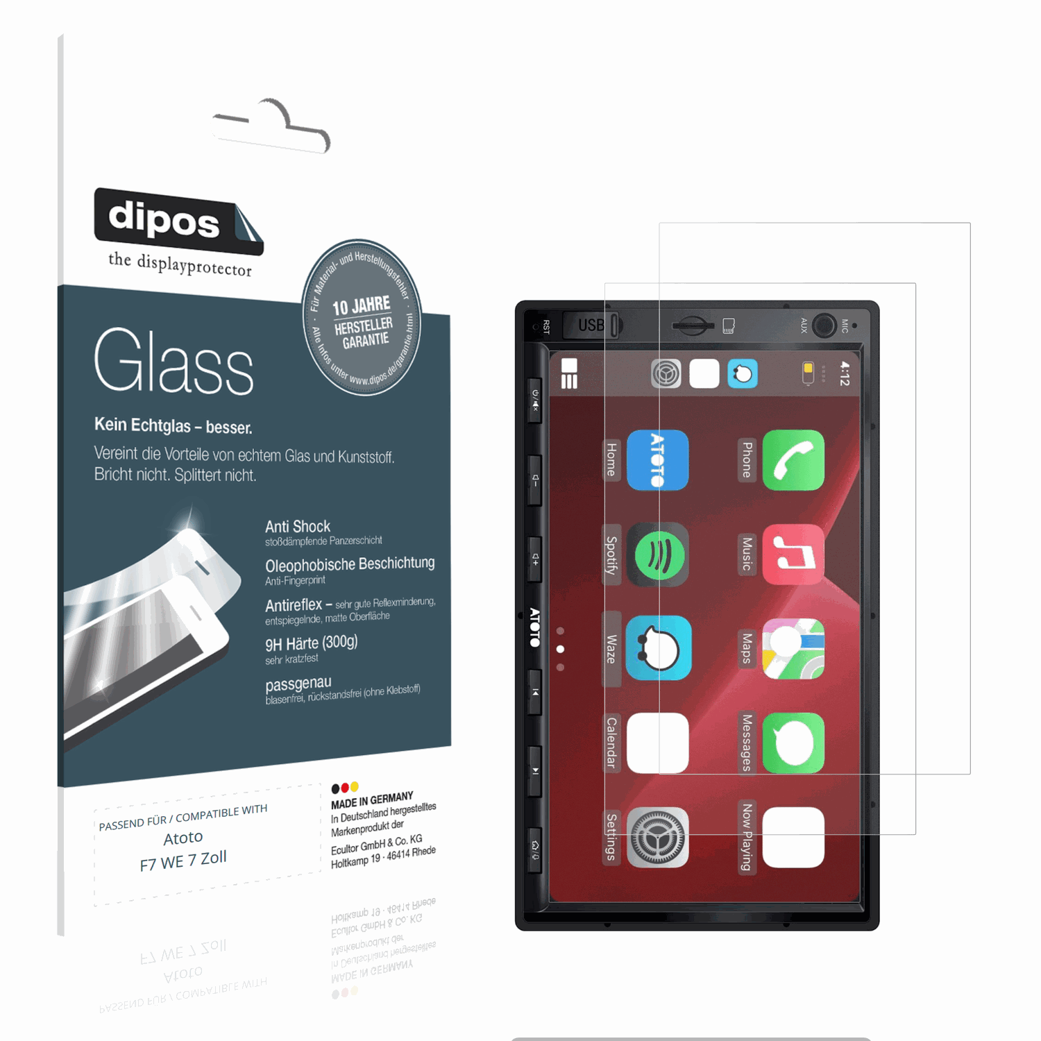 Matte Displayschutzfolie von dipos passend für atotof7 we 7 zoll, 9H kratzfest und blasenfrei montiert