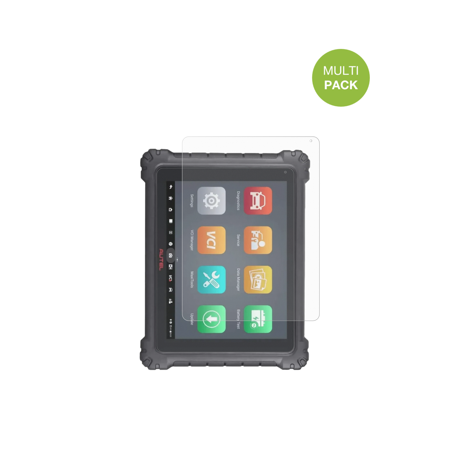 AutelMaxiCom Ultra Lite mit aufgebrachter dipos Displayschutzfolie, die lästige Fingerabdrücke minimiert