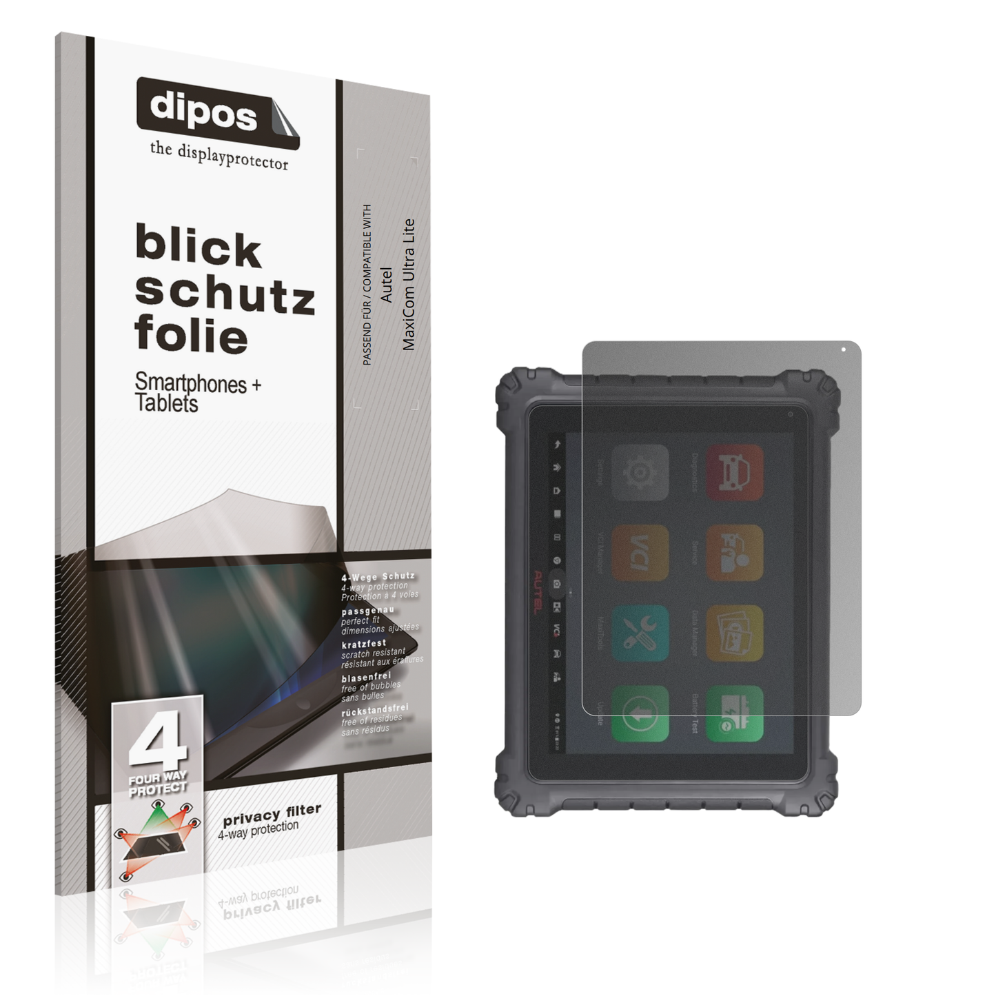 Blickschutzfolie von dipos passend für Autel MaxiCom Ultra Lite, präziser Zuschnitt und blasenfrei montiert