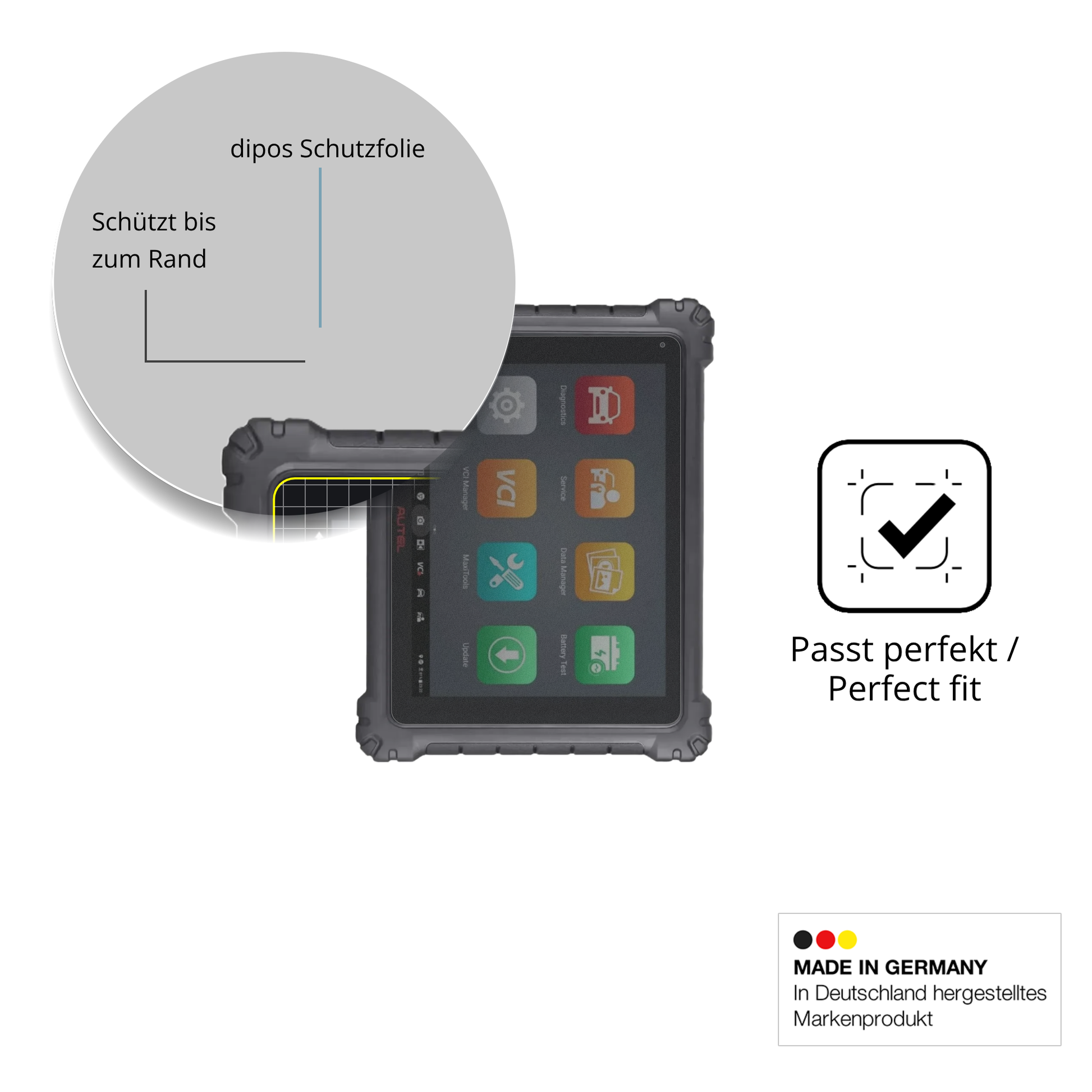 Schutz gegen Kratzer auf dem Autel MaxiCom Ultra Lite Glas durch Schlüssel oder Ähnliches