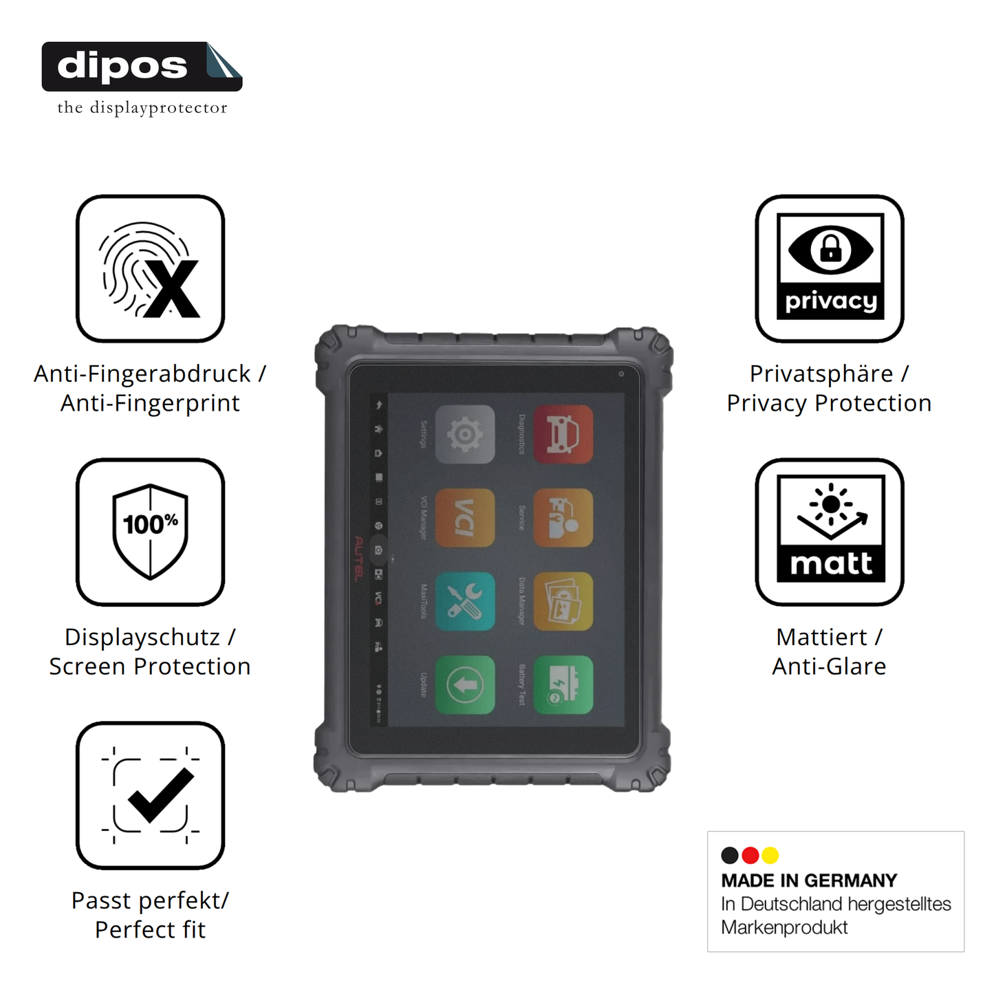 Privatsphäre-Schutz durch Sichtschutz-Folie passend zugeschnitten für Autel MaxiCom Ultra Lite
