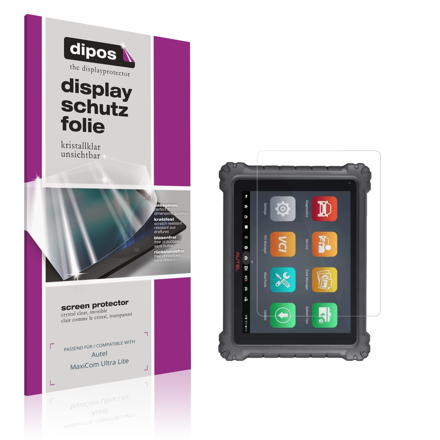 Klare Displayschutzfolie von dipos passend für Autel MaxiCom Ultra Lite, präziser Zuschnitt und blasenfrei montiert