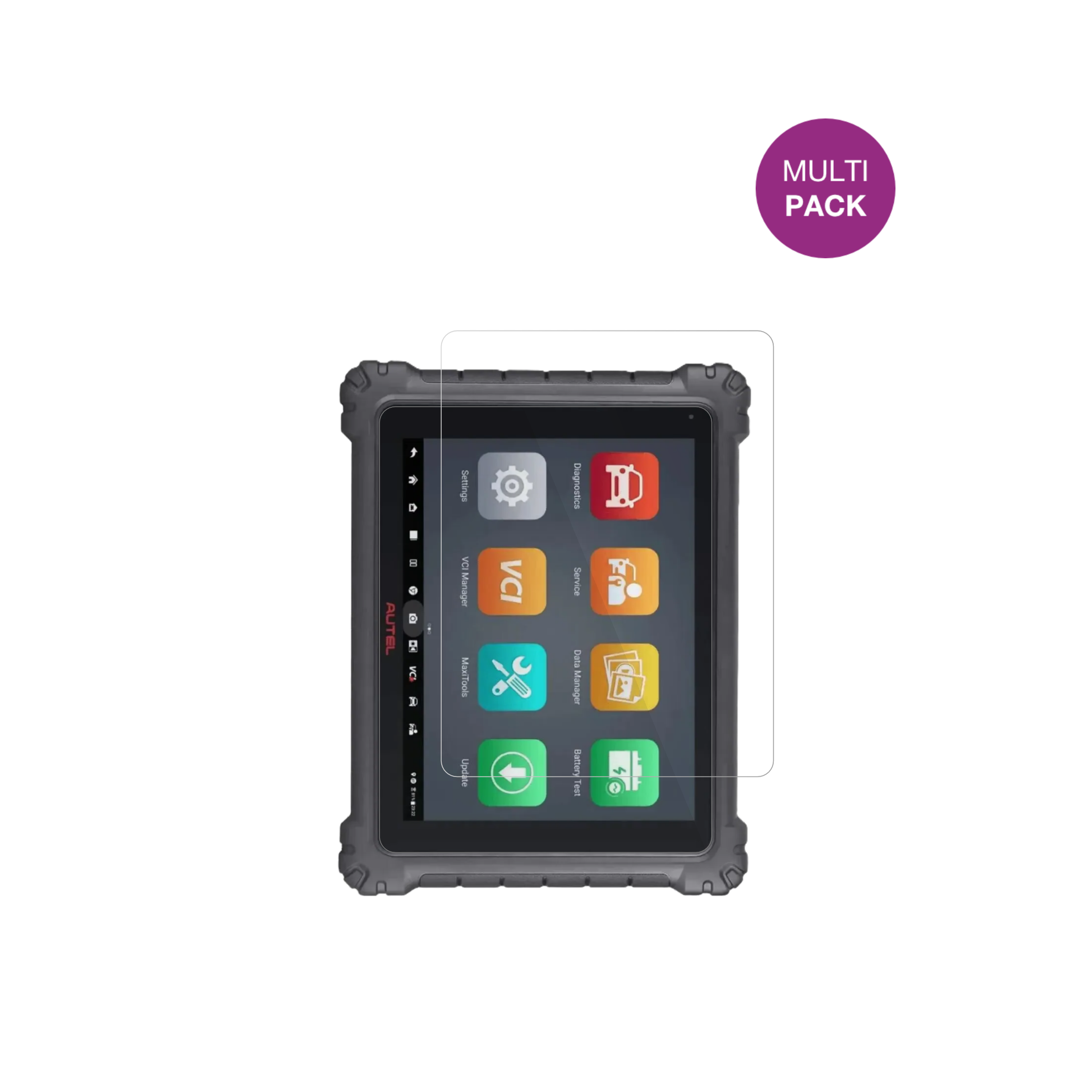 AutelMaxiCom Ultra Lite mit aufgebrachter dipos Displayschutzfolie, glasklare Darstellung ohne Einschränkungen