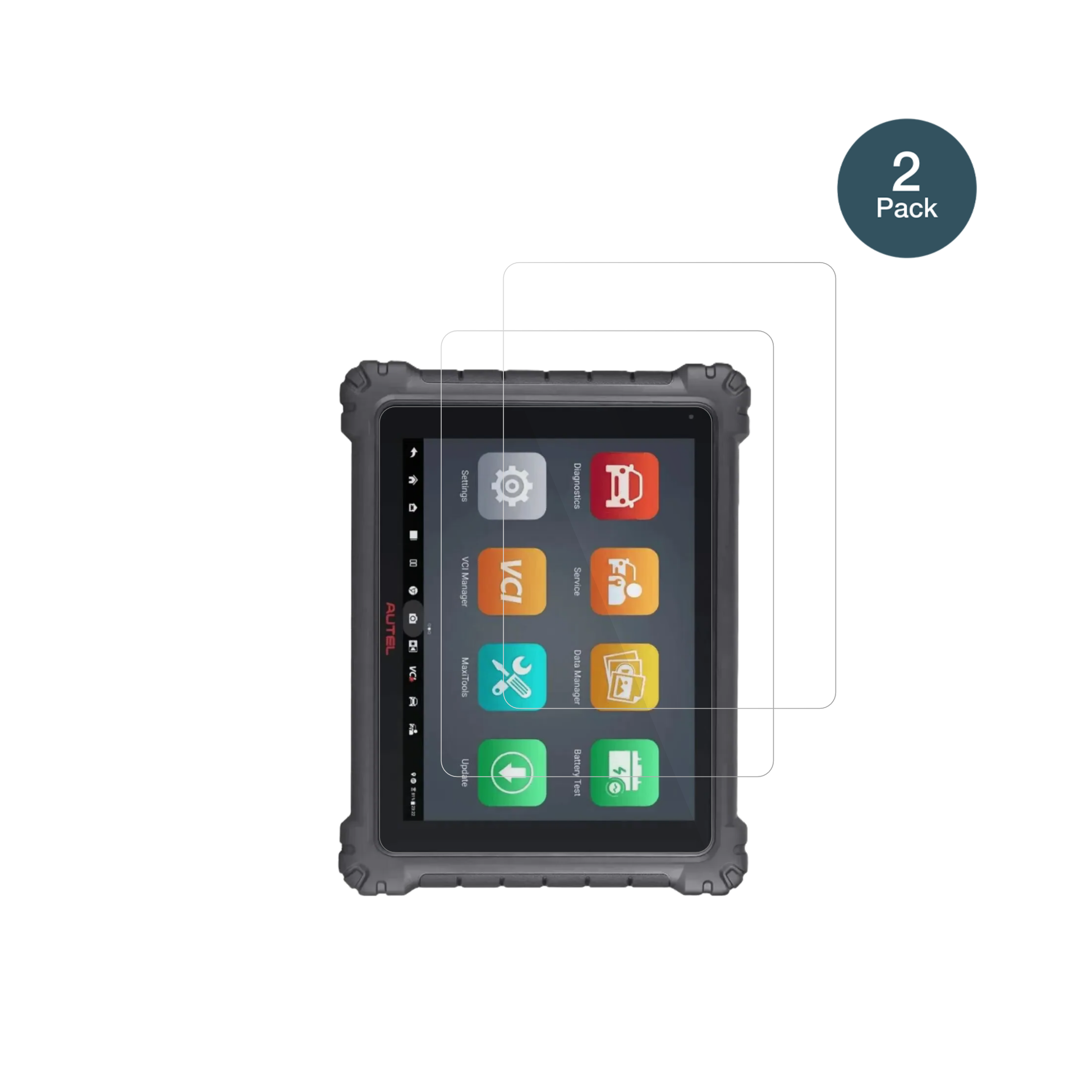 AutelMaxiCom Ultra Lite mit aufgebrachter dipos Flex Schutzfolie, glasklare Darstellung ohne Einschränkungen