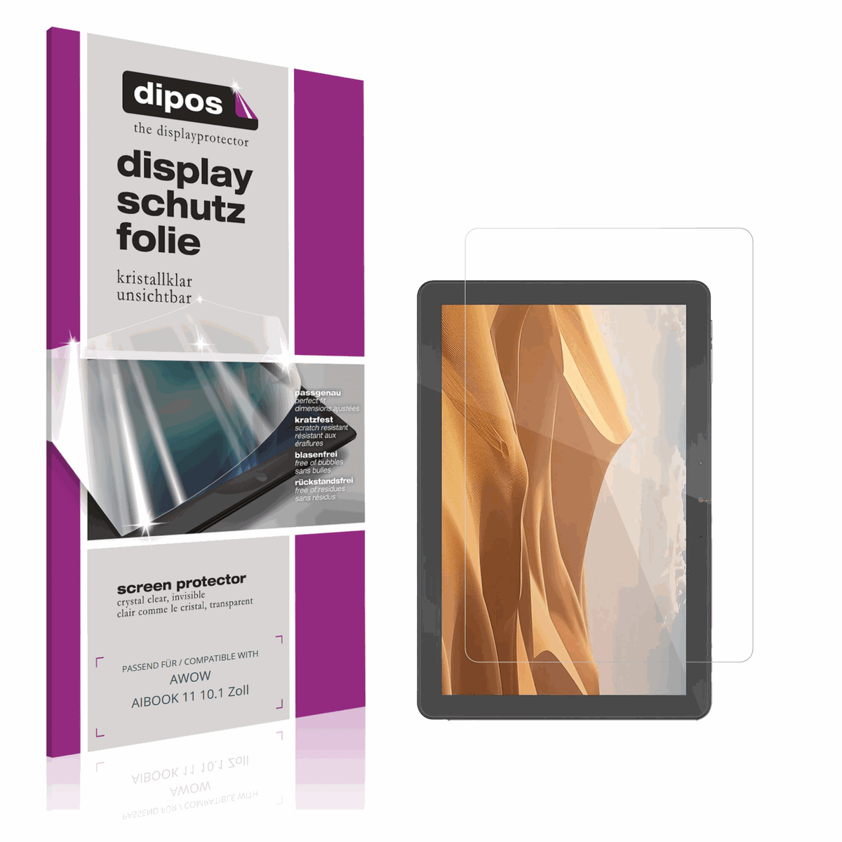 Klare Displayschutzfolie von dipos passend für AWOW AIBOOK 11 10.1 Zoll, präziser Zuschnitt und blasenfrei montiert
