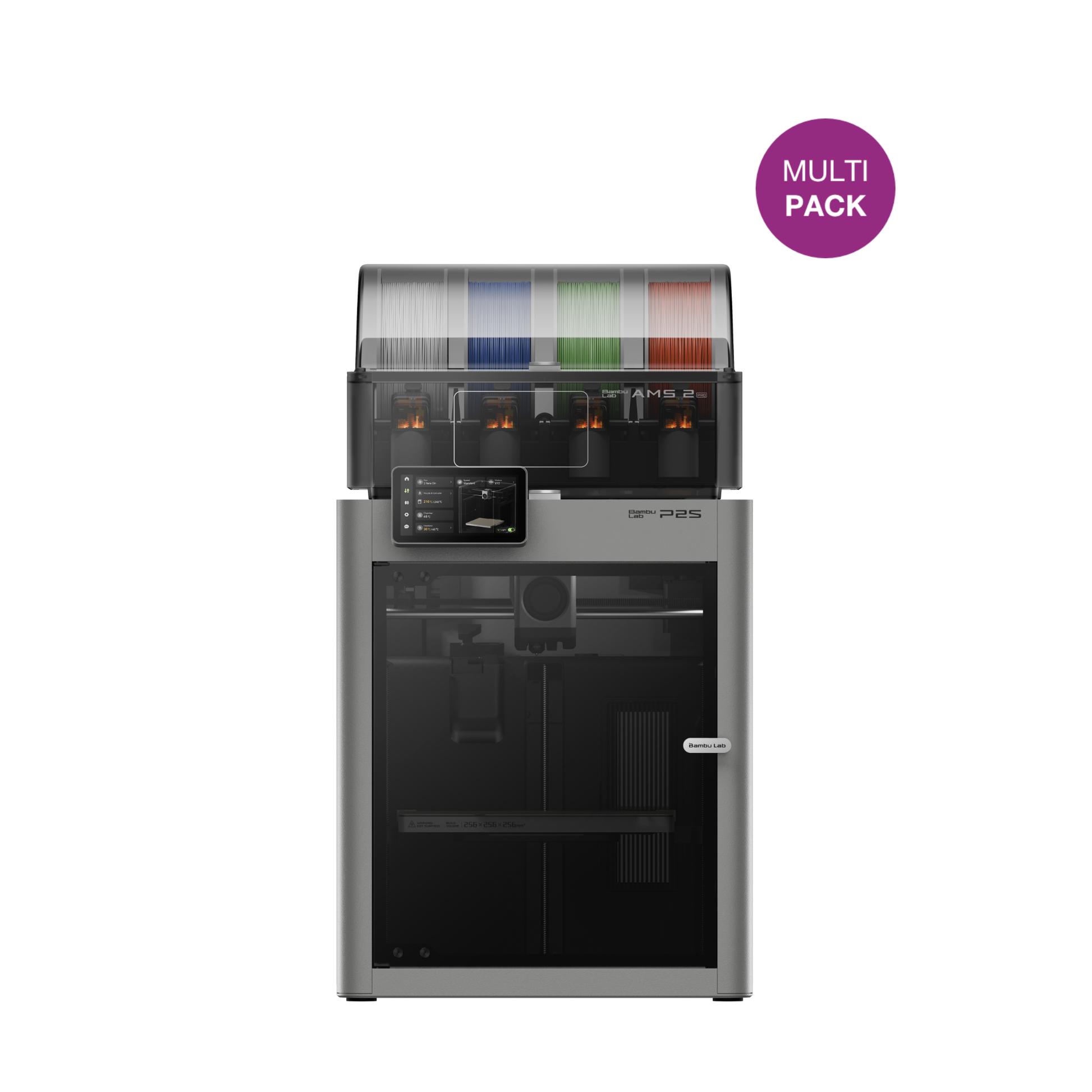 BambuLab P2S 3D Printer mit aufgebrachter dipos Displayschutzfolie, glasklare Darstellung ohne Einschränkungen