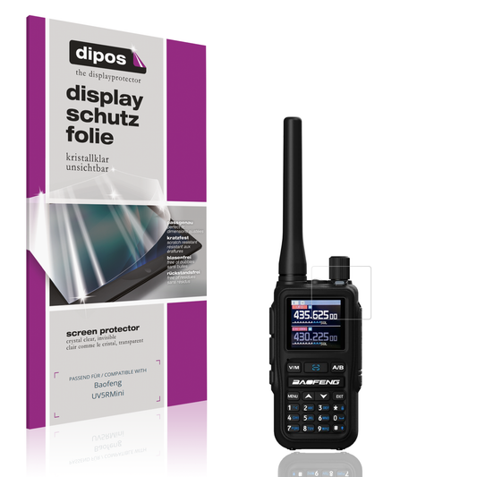 Klare Displayschutzfolie von dipos passend für baofenguv5rmini, präziser Zuschnitt und blasenfrei montiert