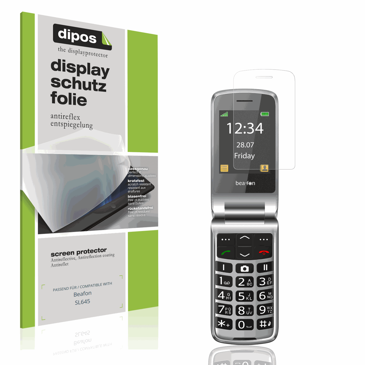 Matte Displayschutzfolie von dipos passend für Beafon SL645, präziser Zuschnitt und blasenfrei montiert