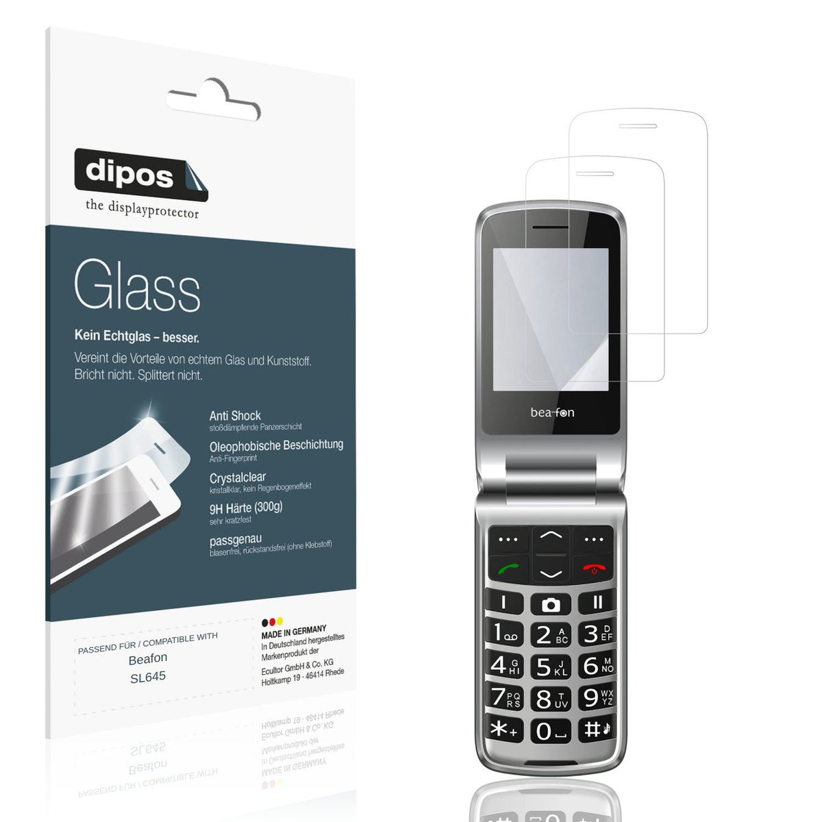 Klare Displayschutzfolie von dipos passend für Beafon SL645, 9H kratzfest und blasenfrei montiert