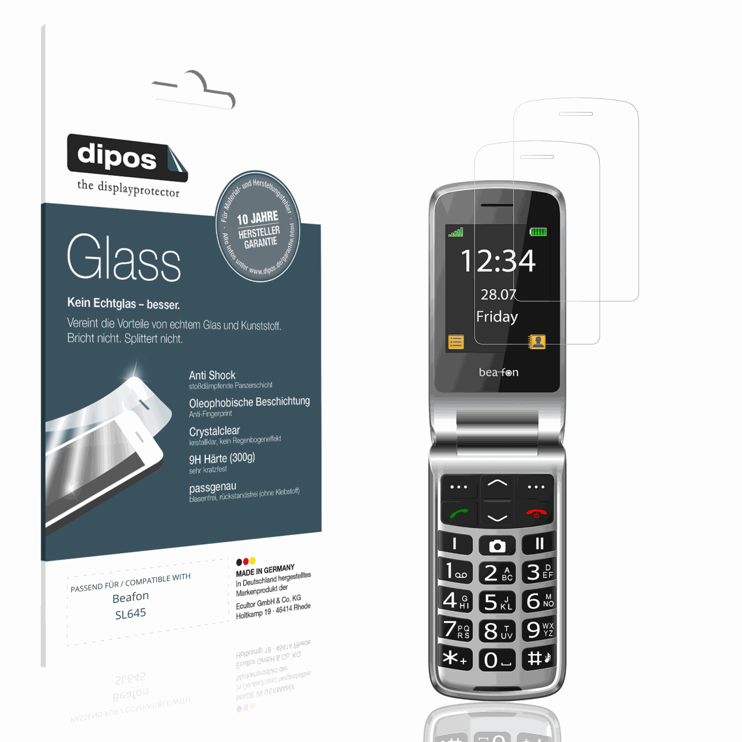 Klare Displayschutzfolie von dipos passend für Beafon SL645, 9H kratzfest und blasenfrei montiert
