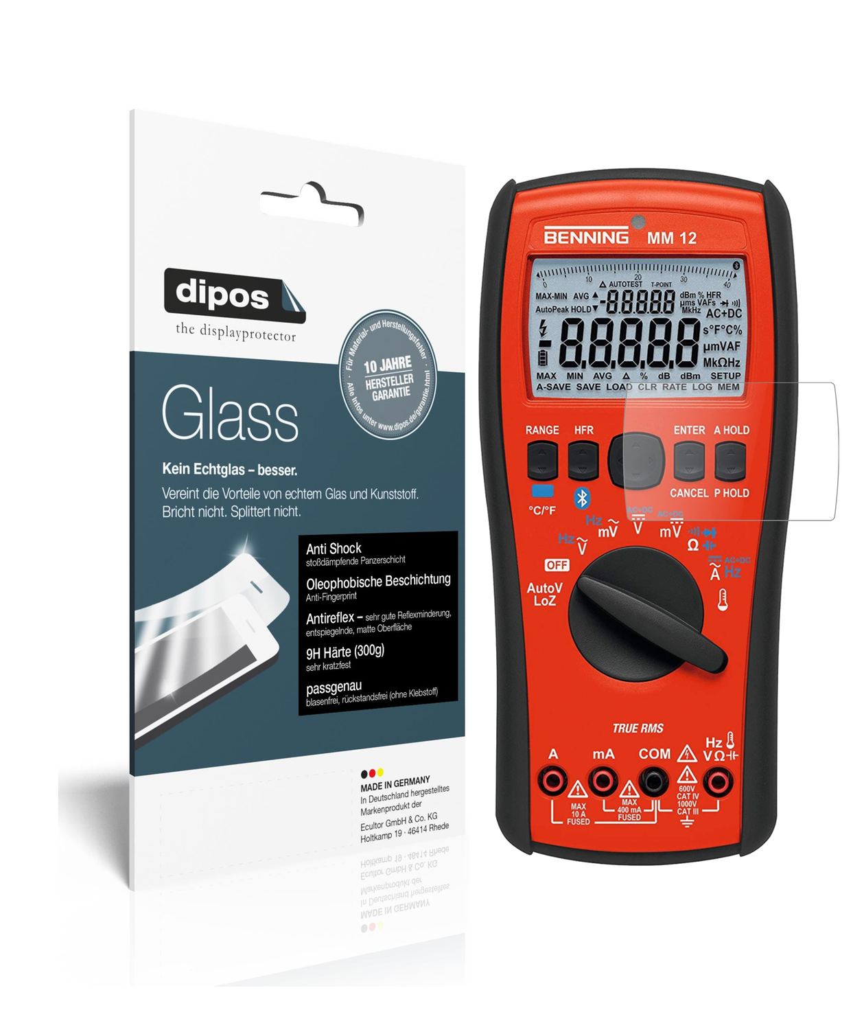 Matte Displayschutzfolie von dipos passend für Benning MM 12 Messgerät, 9H kratzfest und blasenfrei montiert