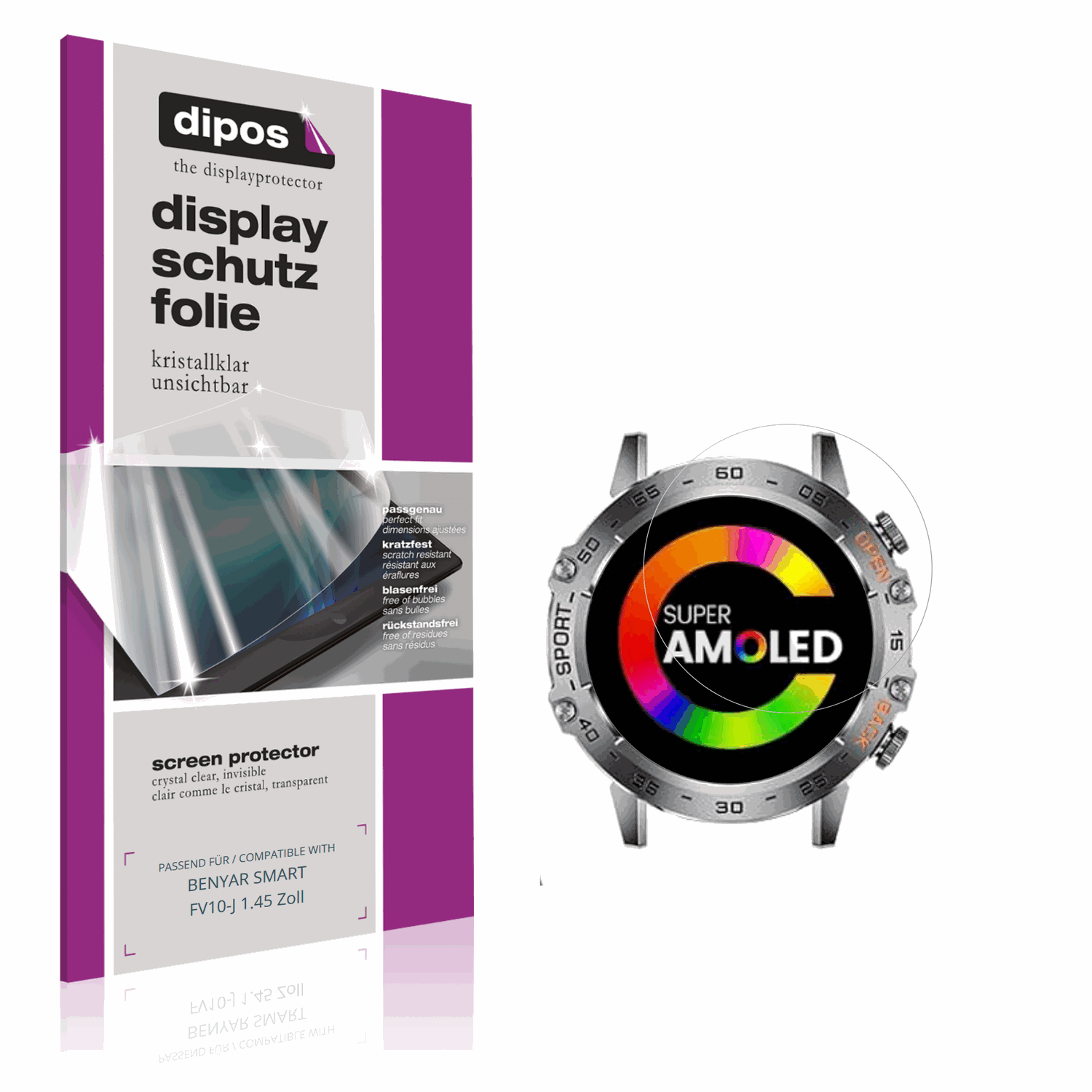Klare Displayschutzfolie von dipos passend für BENYAR SMART FV10-J 1.45 Zoll, präziser Zuschnitt und blasenfrei montiert