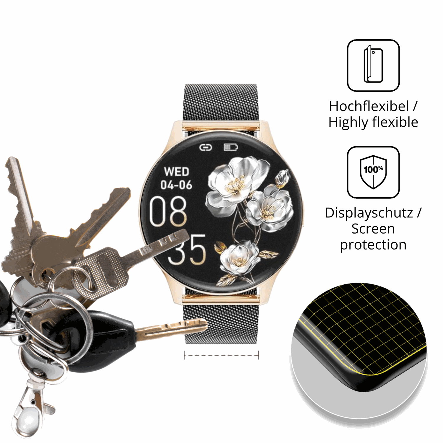dipos Displayschutz für BENYAR SMART FV21, transparente Oberfläche, perfekte Passform auch für die Rundungen
