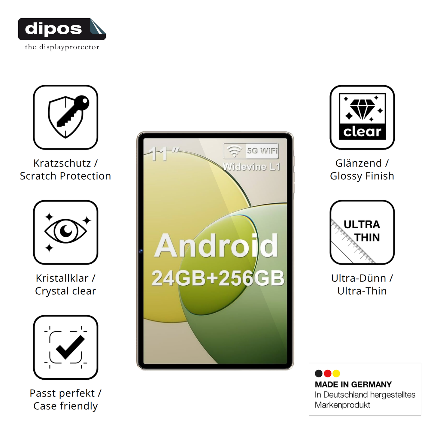 Displayschutz hergestellt in Deutschland, höchste Qualität made in Germany