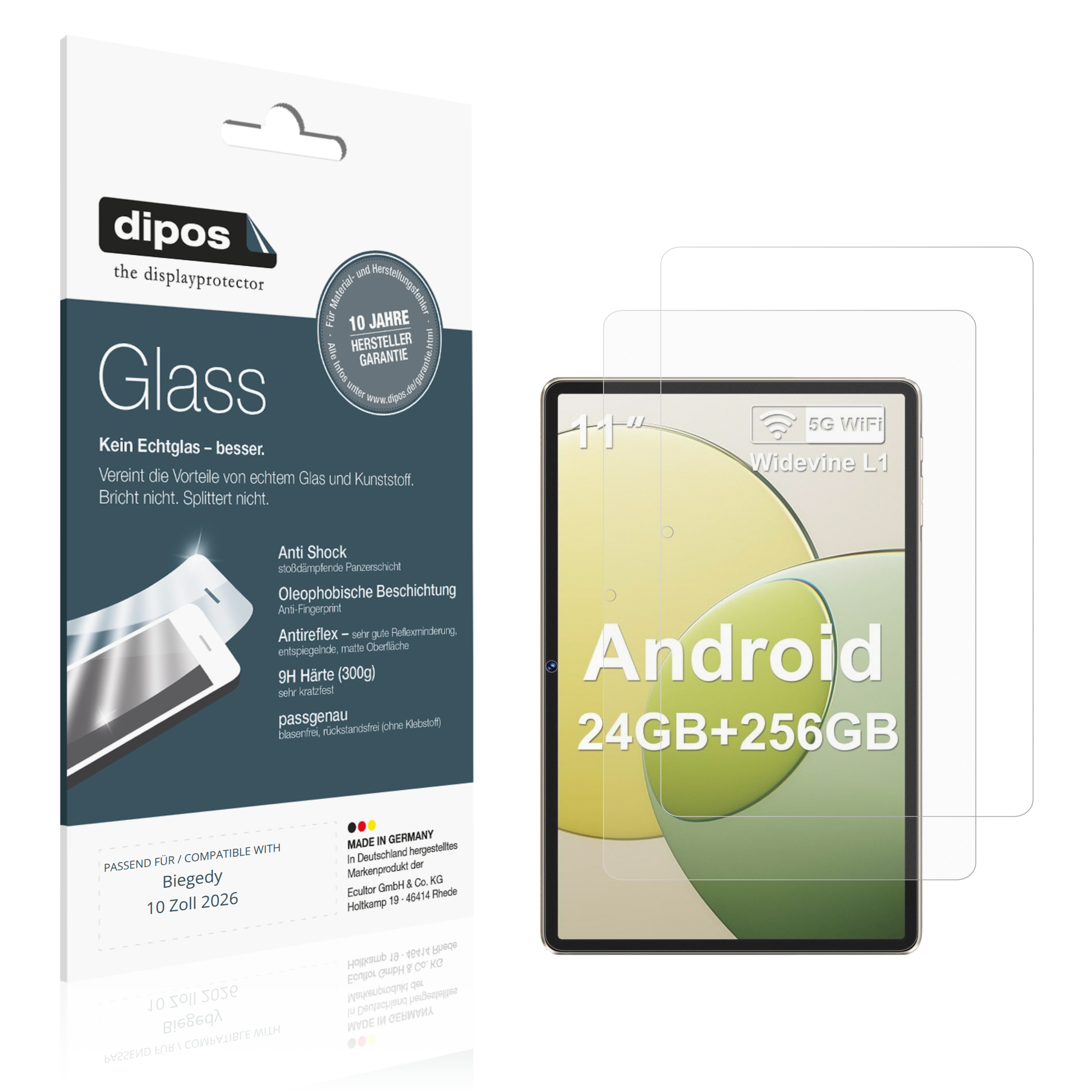 Matte Displayschutzfolie von dipos passend für Biegedy 10 Zoll 2026, 9H kratzfest und blasenfrei montiert