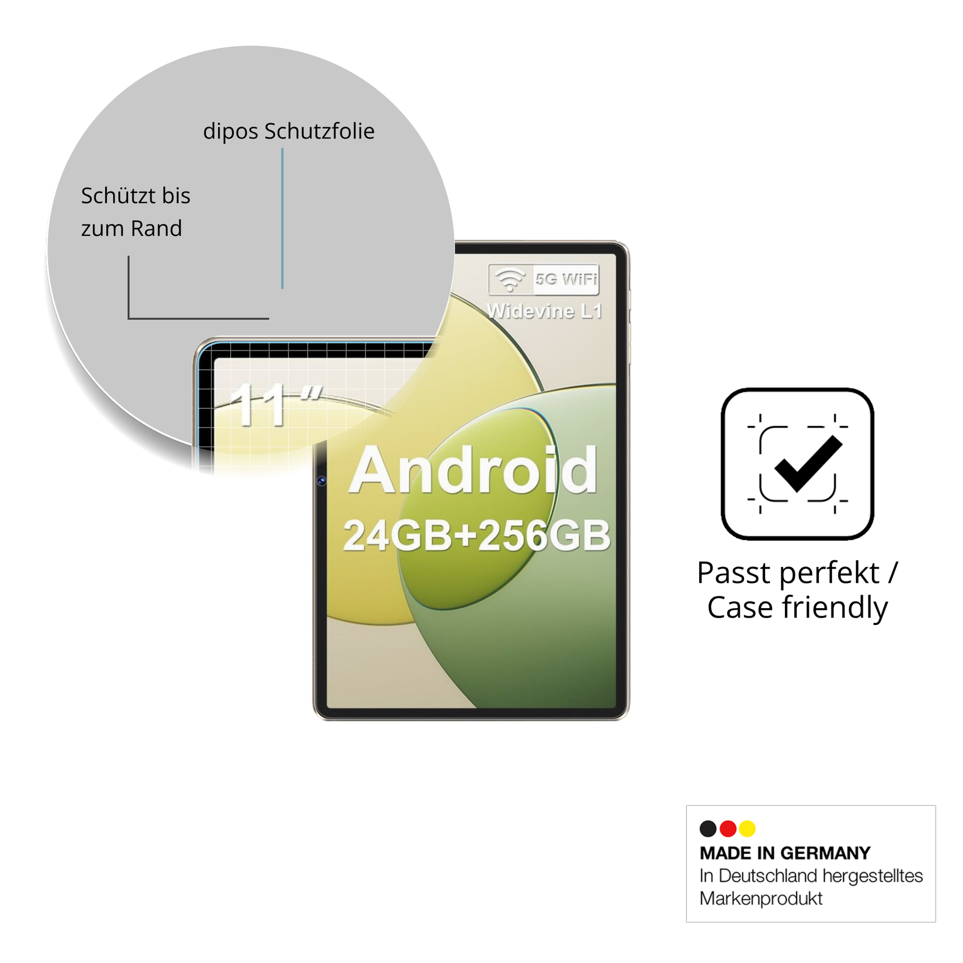 Schutzglasfolie mit optimaler Passform, zur Verwendung mit Hüllen geeignet