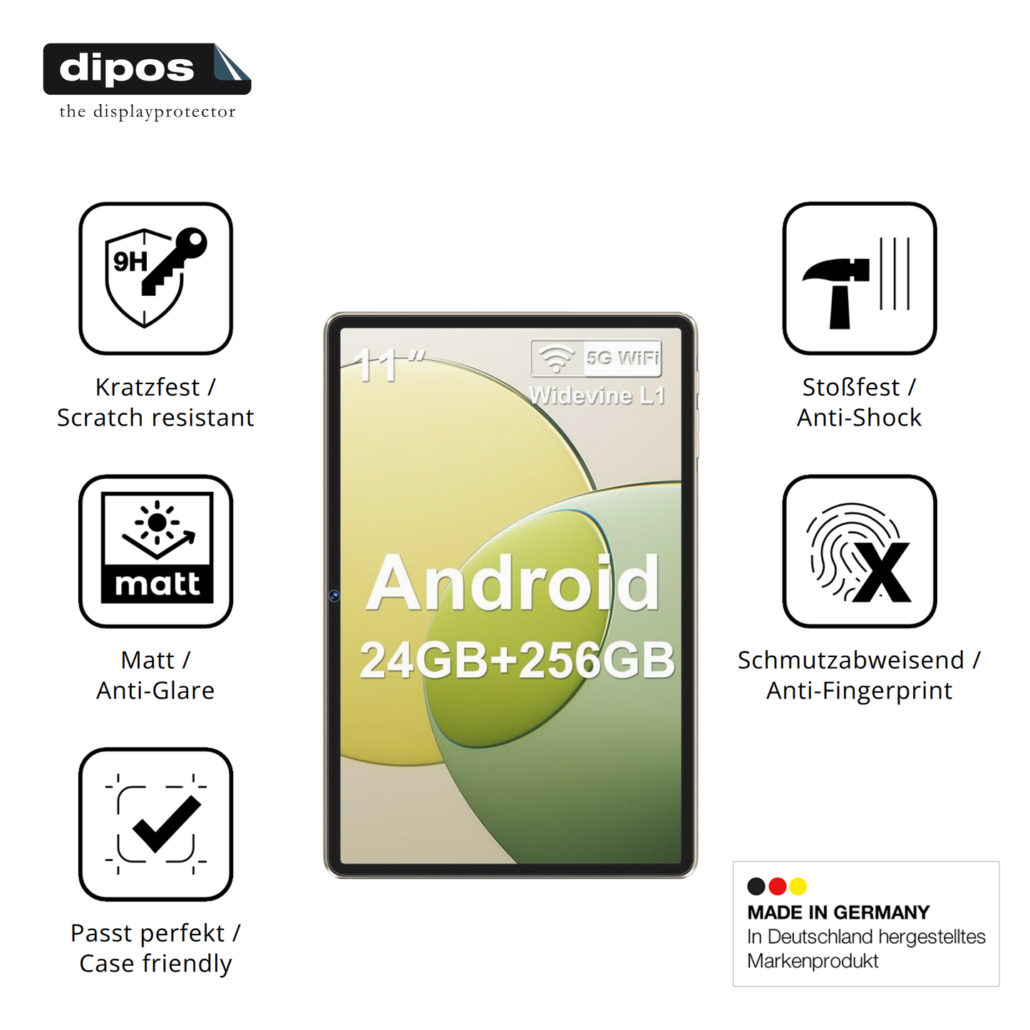 Displayschutz hergestellt in Deutschland, höchste Qualität made in Germany