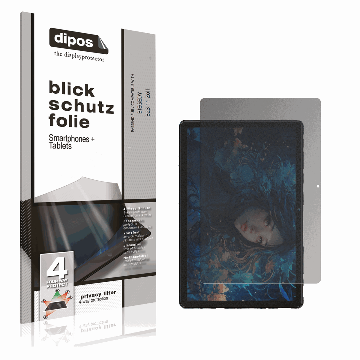 Blickschutzfolie von dipos passend für BIEGEDY B23 11 Zoll, präziser Zuschnitt und blasenfrei montiert