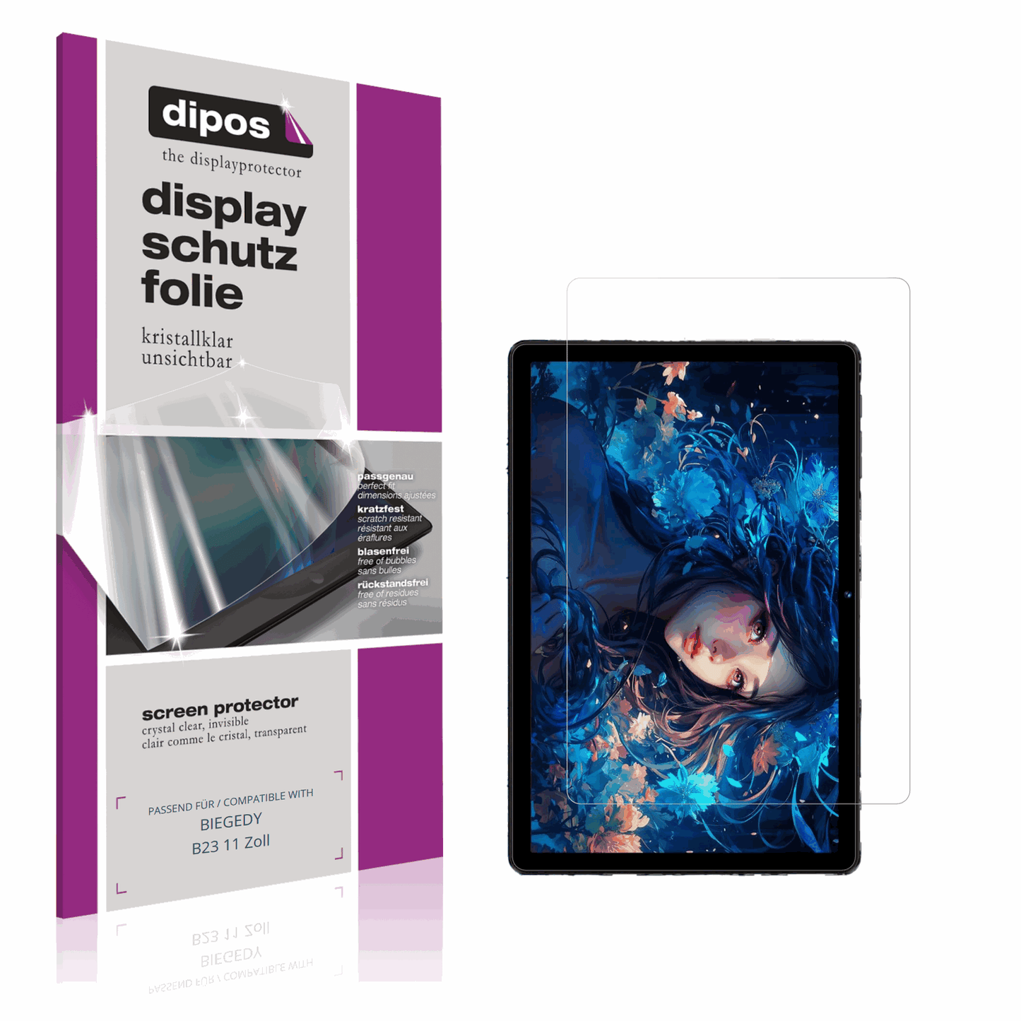 Klare Displayschutzfolie von dipos passend für BIEGEDY B23 11 Zoll, präziser Zuschnitt und blasenfrei montiert