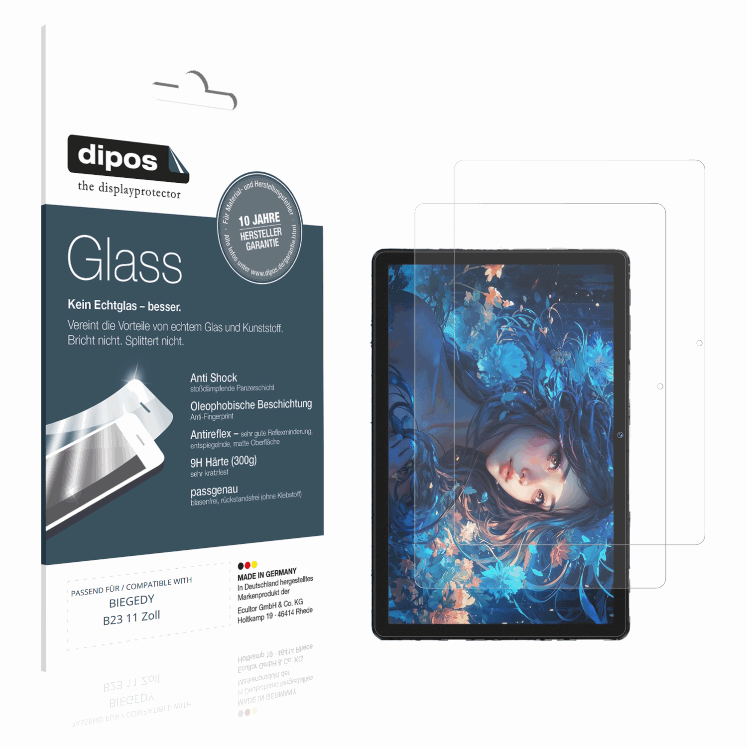 Matte Displayschutzfolie von dipos passend für BIEGEDY B23 11 Zoll, 9H kratzfest und blasenfrei montiert