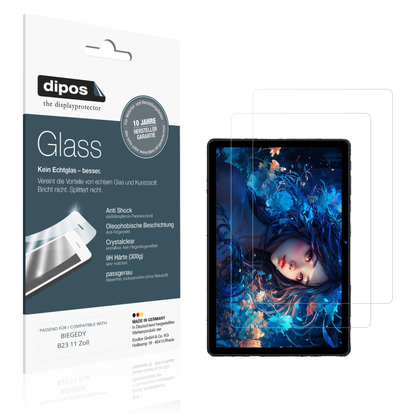 Klare Displayschutzfolie von dipos passend für BIEGEDY B23 11 Zoll, 9H kratzfest und blasenfrei montiert