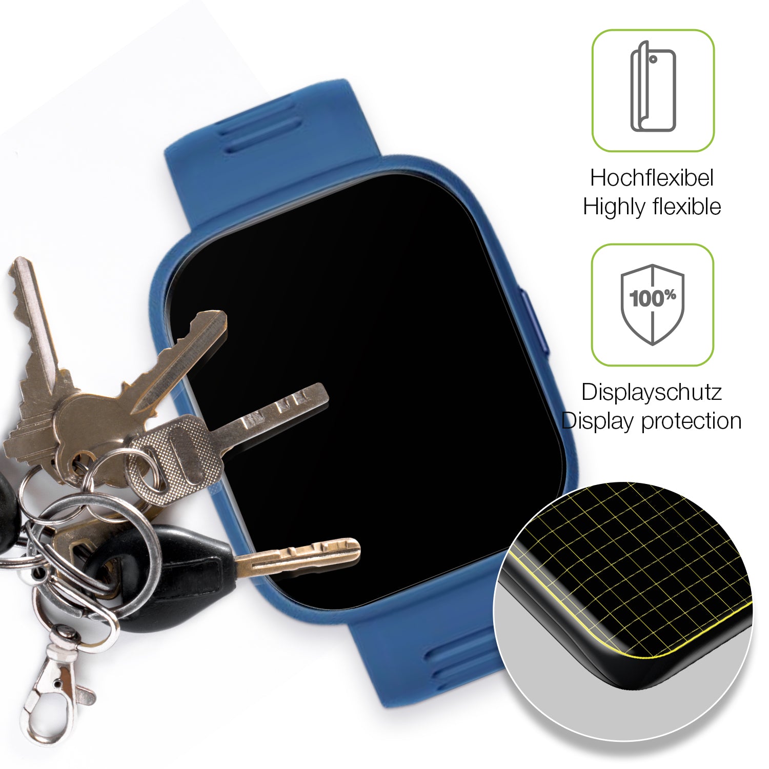 dipos Displayschutz für BiggerFive Smartwatch Kinder, transparente Oberfläche, perfekte Passform auch für die Rundungen