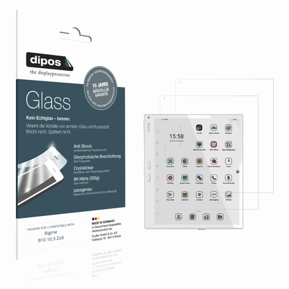 Klare Displayschutzfolie von dipos passend für Bigme B10 10.3 Zoll, 9H kratzfest und blasenfrei montiert