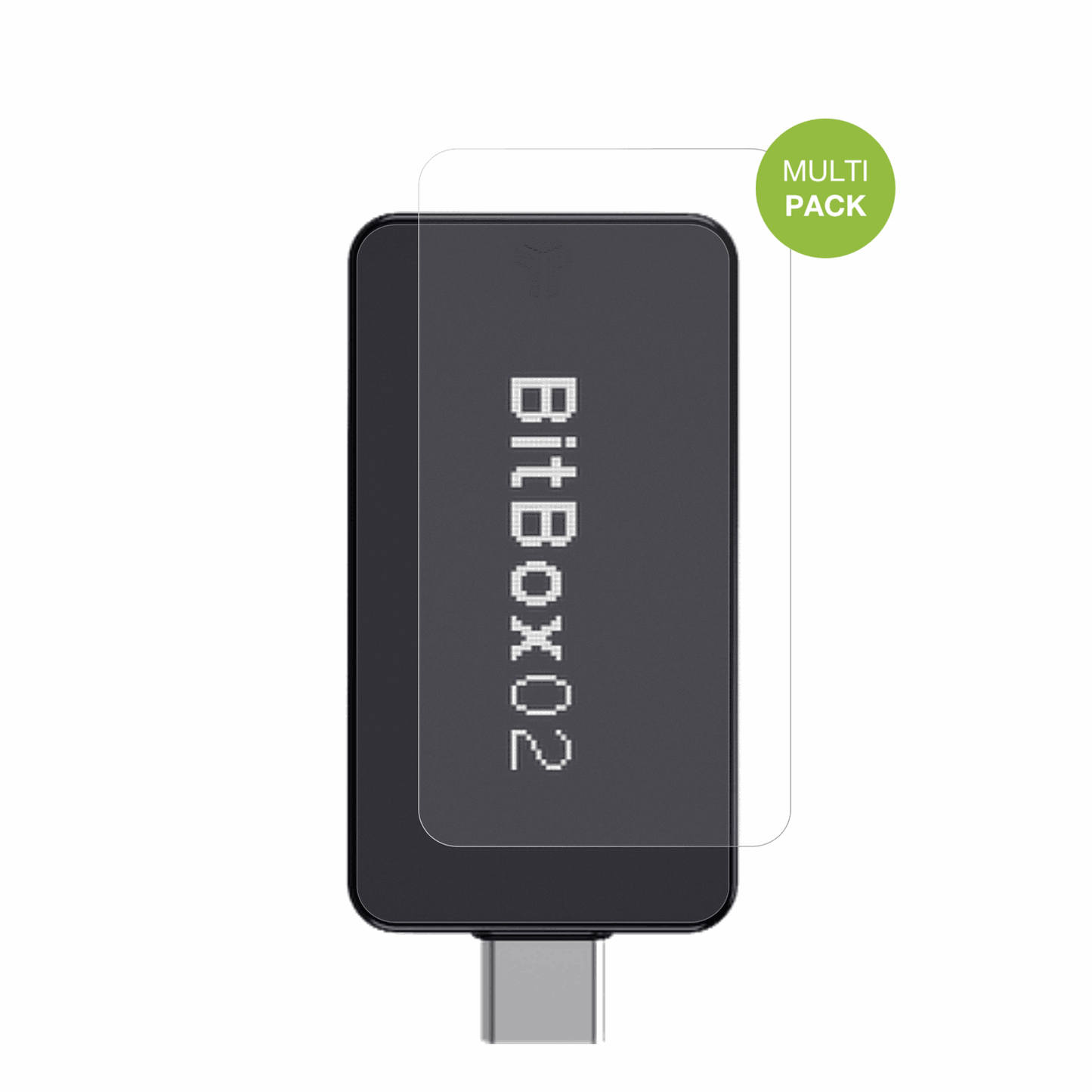 bitbox02nova mit aufgebrachter dipos Displayschutzfolie, die lästige Fingerabdrücke minimiert