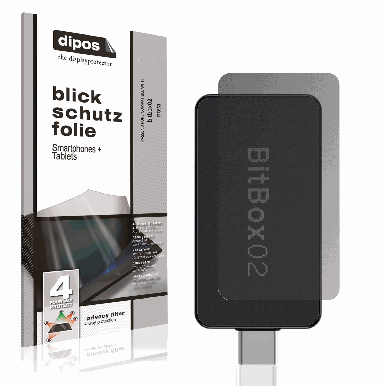 Blickschutzfolie von dipos passend für bitbox02 nova, präziser Zuschnitt und blasenfrei montiert